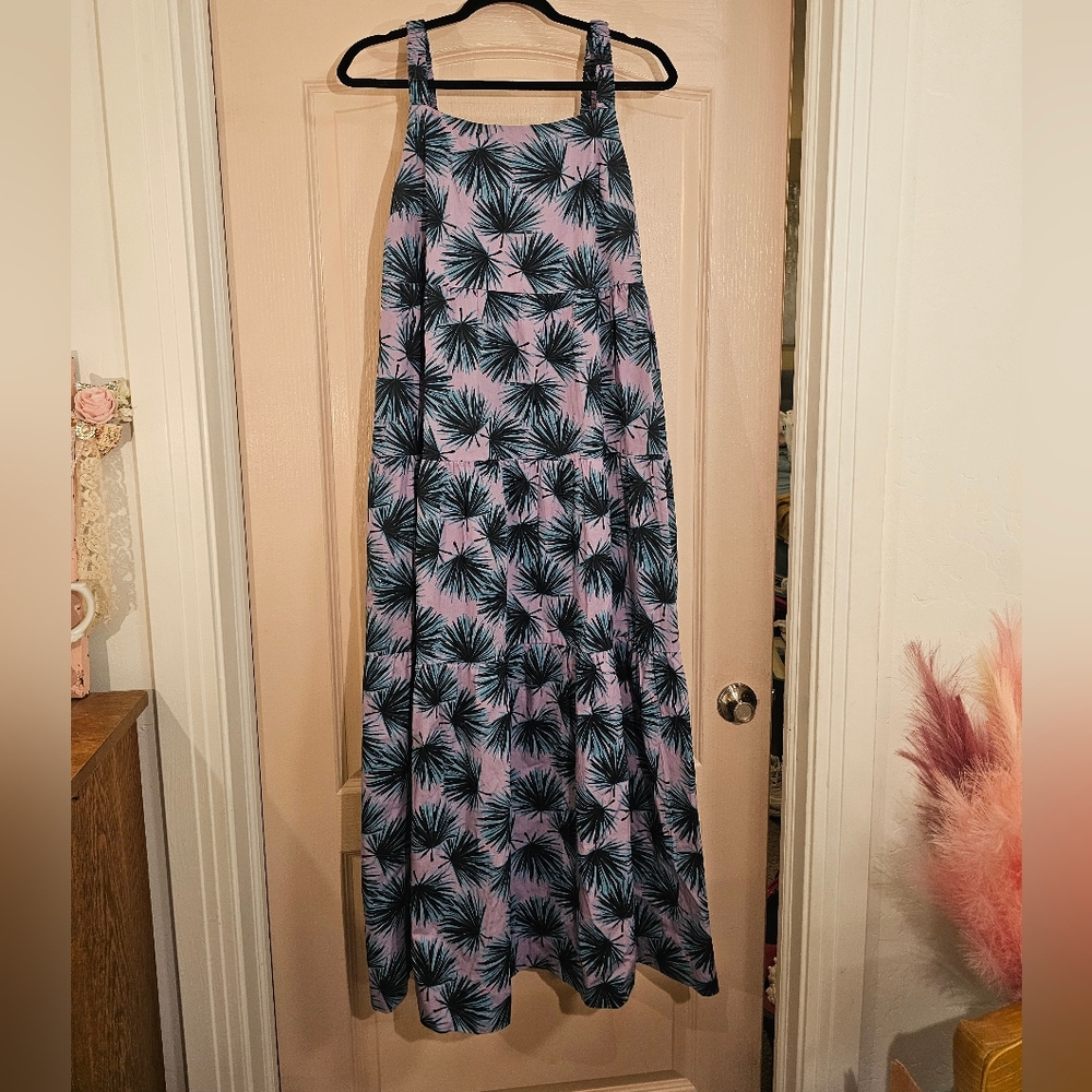 dip Lavender Palm Print Tiered Maxi Dress Cotton L - Picture 2 of 10